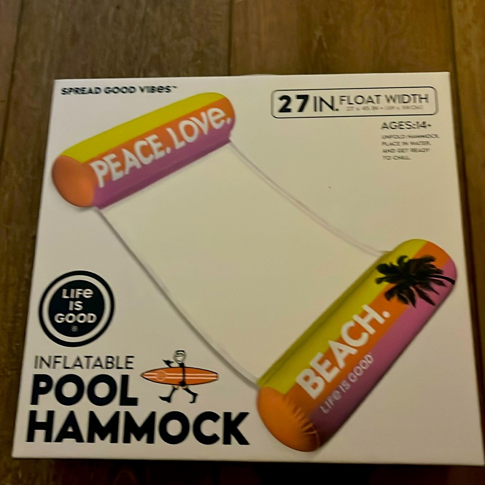 NIB! 27” Inflatable Pool Hammock! Life is Good brand